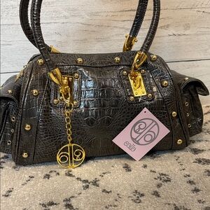 NWT Calla Crocodile-Embossed Handbag with Gold Accents